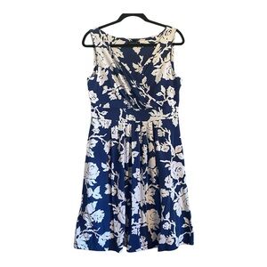 Land’s End Floral Fit-and-Flare Dress - Navy, white and green, Size M